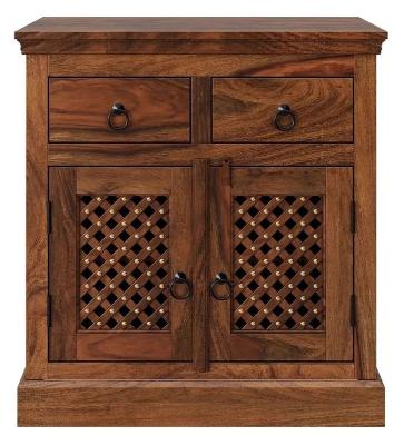 Clearance - Maharani Sheesham Sideboard, Indian Wood, 75cm Compact Cabinet, Lattice Jali Design - 2 Door with 2 Drawers
