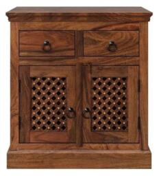 Clearance - Maharani Sheesham Sideboard, Indian Wood, 75cm Compact Cabinet, Lattice Jali Design - 2 Door with 2 Drawers - thumbnail 1