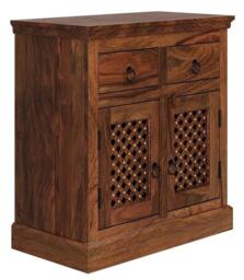 Clearance - Maharani Sheesham Sideboard, Indian Wood, 75cm Compact Cabinet, Lattice Jali Design - 2 Door with 2 Drawers - thumbnail 2