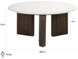 Mayfield White Marble Top Round Coffee Table - Dark Wood Fluted Base - thumbnail 3