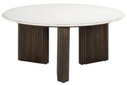 Mayfield White Marble Top Round Coffee Table - Dark Wood Fluted Base - thumbnail 1