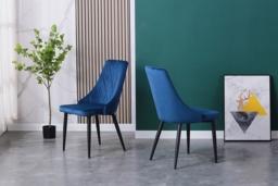2 x Darwen Dark Blue Fabric Dining Chair with Black Legs - thumbnail 2