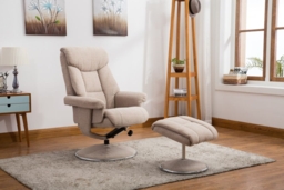 GFA Biarritz Swivel Recliner Chair with Footstool - Lisbon Wheat Fabric - thumbnail 2