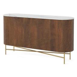 Harvard Sideboard - 100cm Small 2 Door Fluted Curved - White Marble Top - thumbnail 4