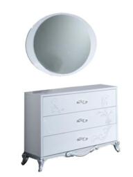 Daniela White Italian 3 Drawer Dresser and Round Mirror