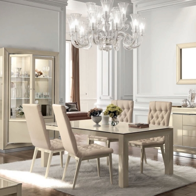 Modum La Star Ivory Italian Extending Dining Set with Capitonne
