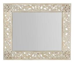 Clearance - Mumbai Carved Rectangular Mirror in White Washed Finished Mango Wood