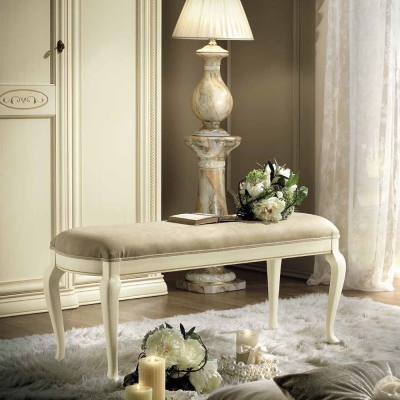 Camel Siena Ivory Italian Leather Padded Bench