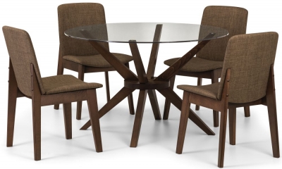 Chelsea Walnut and Glass Round 4 Seater Dining Set with 4 Kensington Chairs - image 1