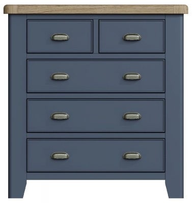 Ringwood Blue Painted 2+3 Drawer Chest - Oak Top