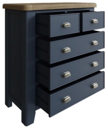 Ringwood Blue Painted 2+3 Drawer Chest - Oak Top - thumbnail 2