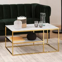 Alisma White Marble Effect Coffee Table with Gold Legs - thumbnail 1
