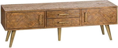 Hill Interiors Havana Media Unit - Rustic Pine with Antique Gold Metal Legs and Handles - image 1