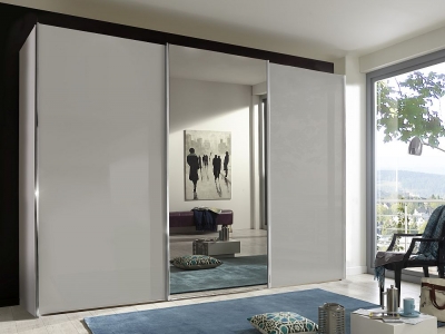 Miami Plus 3 Door Mirror Sliding Wardrobe in White and Champagne Glass - W 300cm - image 1