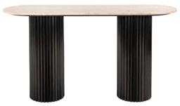 Hampton Travertine Beige Top Console Table with Black Fluted Base