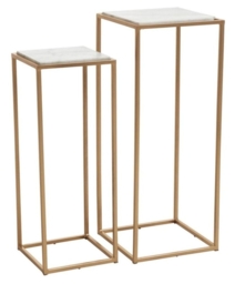 Mandoli Set of 2 White Marble and Gold Square Side Table - thumbnail 2