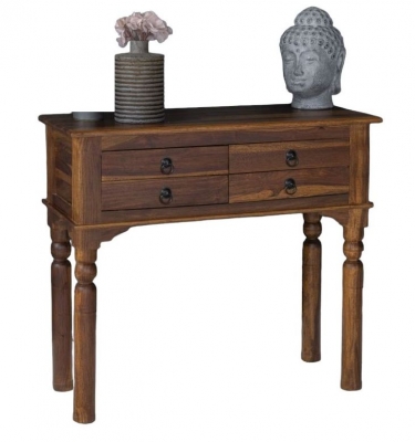 Clearance - Ganga Sheesham Console Table, Indian Wood 90cm - 4 Drawers - image 1