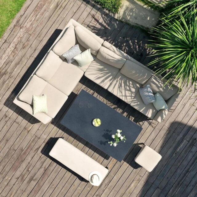 Pulse Corner Garden Sofa Dining Set - Rising Table - with Bench Footstool - Oatmeal