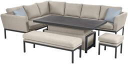 Pulse Corner Garden Sofa Dining Set - Rising Table - with Bench Footstool - Oatmeal - thumbnail 2