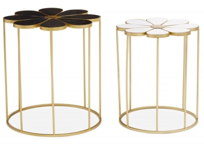 Jordan Black and White Petal Flower Shape Side Table with Gold Frame (Set of 2) - image 1