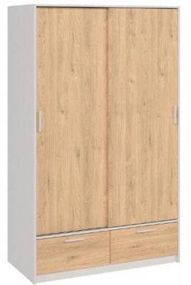Line White and Oak Effect 2 Door 2 Drawer Sliding Wardrobe