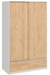 Line White and Oak Effect 2 Door 2 Drawer Sliding Wardrobe - thumbnail 1