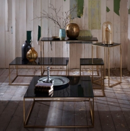 Kensal Black Glass and Brass Frame Square Coffee Table - thumbnail 2