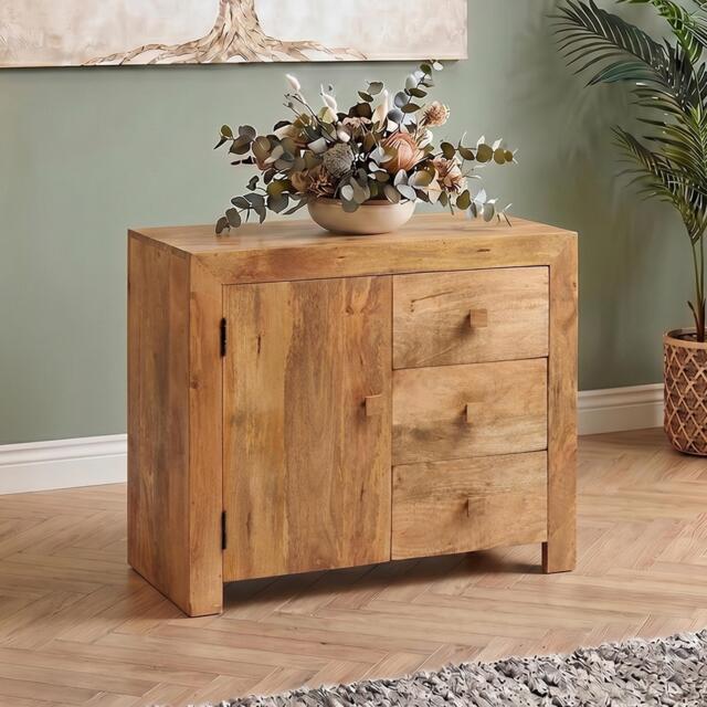 Dakota Sideboard - 1 Door 3 Drawer - Small - Light Mango Wood