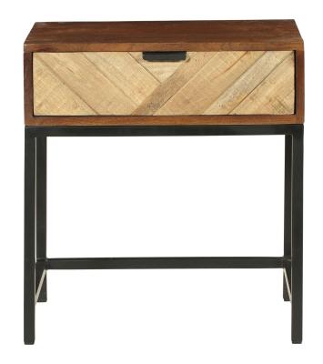 Clearance - Rennes Chevron 1 Drawer Side Table - Rustic Mango Wood - image 1