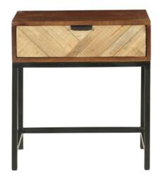 Clearance - Rennes Chevron 1 Drawer Side Table - Rustic Mango Wood - thumbnail 1