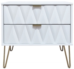 Diamond White 2 Drawer Midi Bedside Cabinet with Gold Hairpin Legs