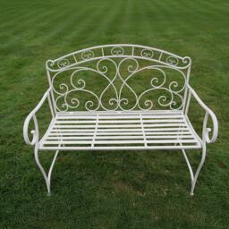 Garden Bench - Antique Cream Metal - thumbnail 2