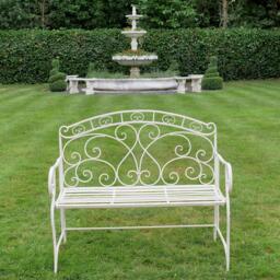 Garden Bench - Antique Cream Metal - thumbnail 5