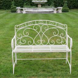 Garden Bench - Antique Cream Metal - thumbnail 1
