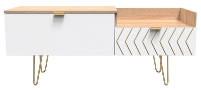 Jigsaw White and Oak Effect 130cm TV Unit with Gold Hairpin Legs - image 1