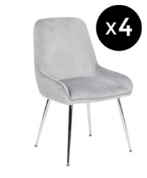 Set of 4 Hamilton Light Grey Dining Chair, Velvet Fabric Upholstered with Quilted Diamond Stitched Back and Chrome Legs