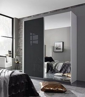 Essensa 2 Door Sliding Wardrobe in White and Basalt Glass - W 181cm - image 1