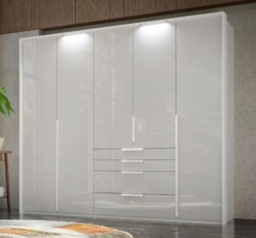Rauch Purisma 251cm Glass 5 Door Wardrobe with Drawers - Silk Grey Carcase