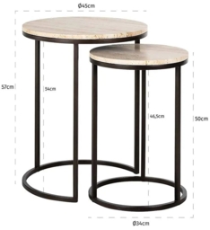 Avalon Travertine Stone and Black Round Side Table (Set of 2) - thumbnail 3