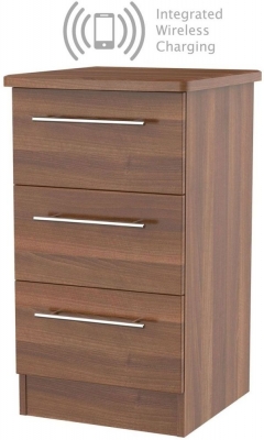 Sherwood Walnut Effect 3 Drawer Beside Cabinet with Wireless Charging