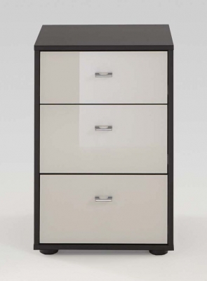 Tokio 3 Drawer Bedside Cabinet in Magnolia Glass and Havana with Chrome Handle - image 1