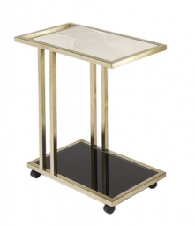 Stone International Tray Marble Accent Table - Black Glass and Satin Brass - thumbnail 1