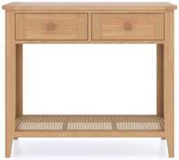 Henley Oak and Rattan Console Table, 2 Drawers with Bottom Shelf - thumbnail 1