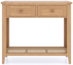 Henley Oak and Rattan Console Table, 2 Drawers with Bottom Shelf