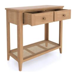 Henley Oak and Rattan 2 Drawer Console Table - thumbnail 2