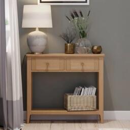 Henley Oak and Rattan 2 Drawer Console Table - thumbnail 1