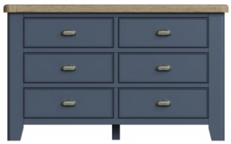 Ringwood Blue Painted 6 Drawer Chest - Oak Top - thumbnail 1