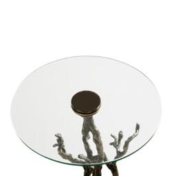 Side Table - Round - Antique Silver Twig Metal and Glass - thumbnail 3