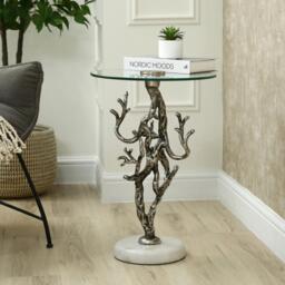 Side Table - Round - Antique Silver Twig Metal and Glass - thumbnail 1