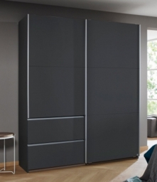 Rauch Sevilla 175cm Metallic Grey 2 Door Sliding Wardrobe with Drawers - Aluminium Handle Strips - thumbnail 1